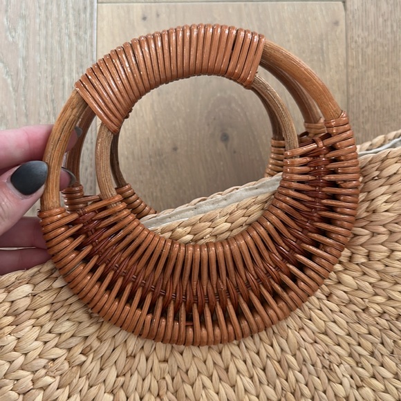 Top Handle Woven Straw Summer Tote Bag - Picture 6 of 11